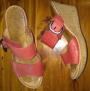 Born leather cork buckle wedges